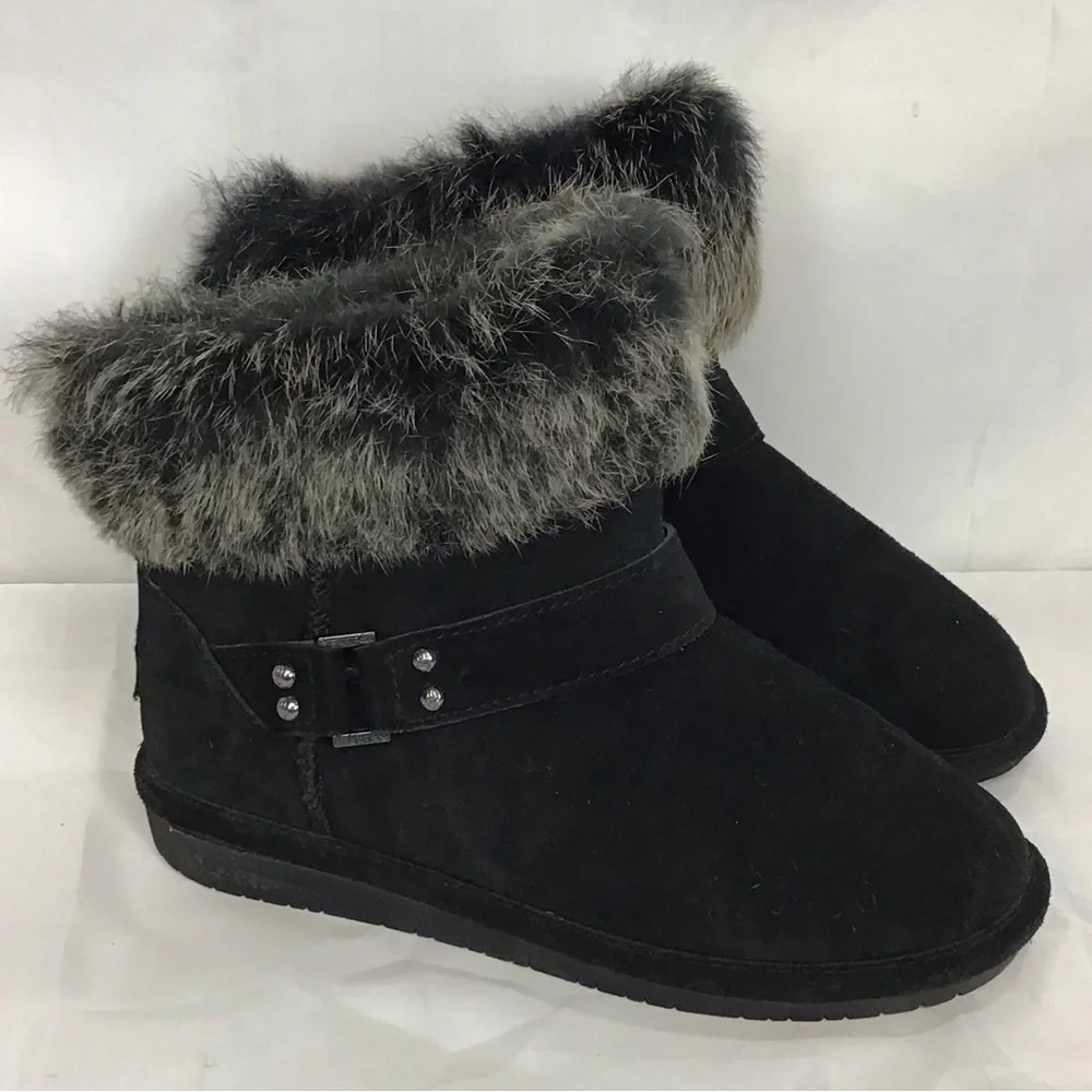 Bearpaw Tigris Black Suede Faux Fur Winter Boots Women’s Size 8